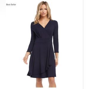 Karen Kane navy faux wrap dress